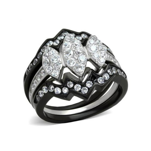 Marimor Jewelry 1.95 CT Round Cut CZ Black Stainless Steel Wedding Ring Set Women's Size 5-10 